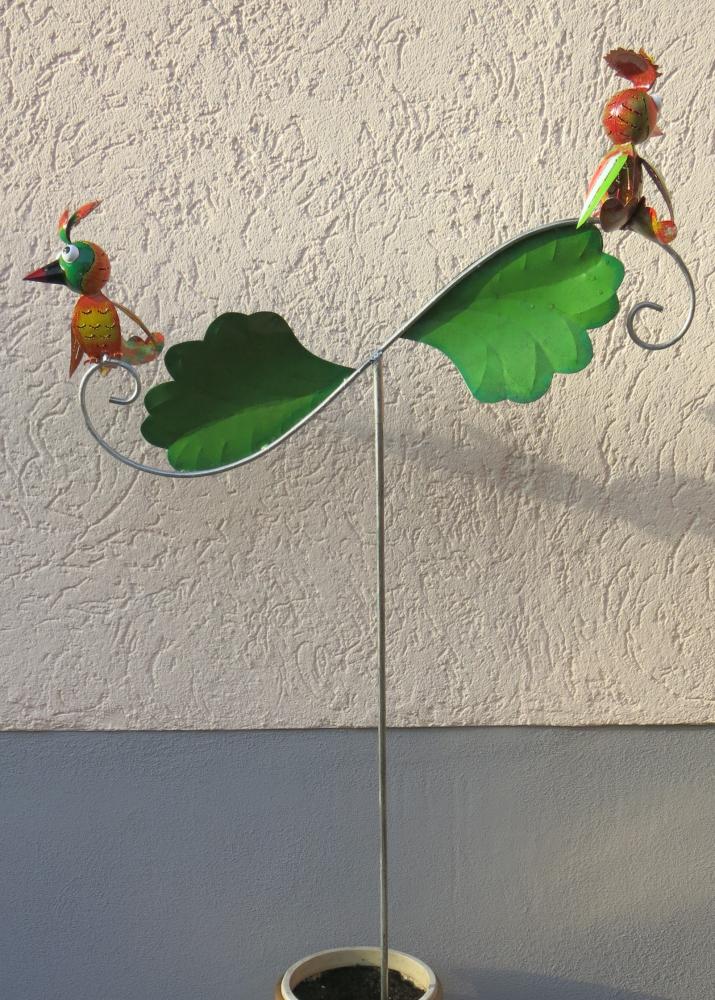 Gartenpendel, Vögel mit Blättern, drehend, H 130 cm, Metallfigur, 5148, Medusa